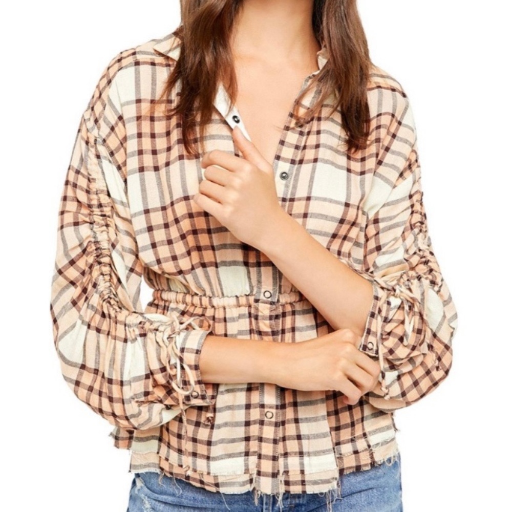 FREE PEOPLE Pacific Dawn Plaid Peplum Top NWT $118